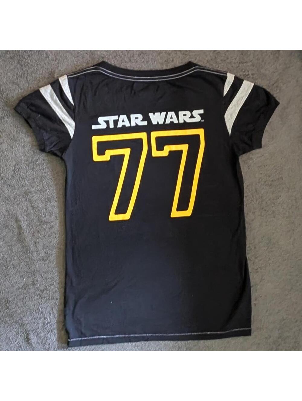 Star Wars Black V-Neck T-Shirt with Number 77 Graphic - Picture 3 of 3